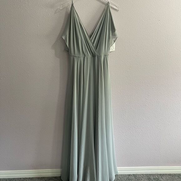 Jenny Yoo Collection Cassie Mineral Green Gray Dress Sz 8 - Picture 3 of 10